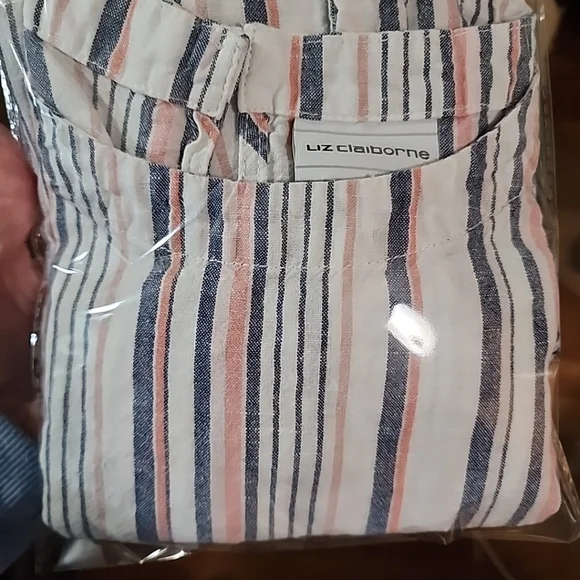 Liz Claiborne XXL Sleeveless Striped Top 55% Linen 45% Cotton - Picture 6 of 6